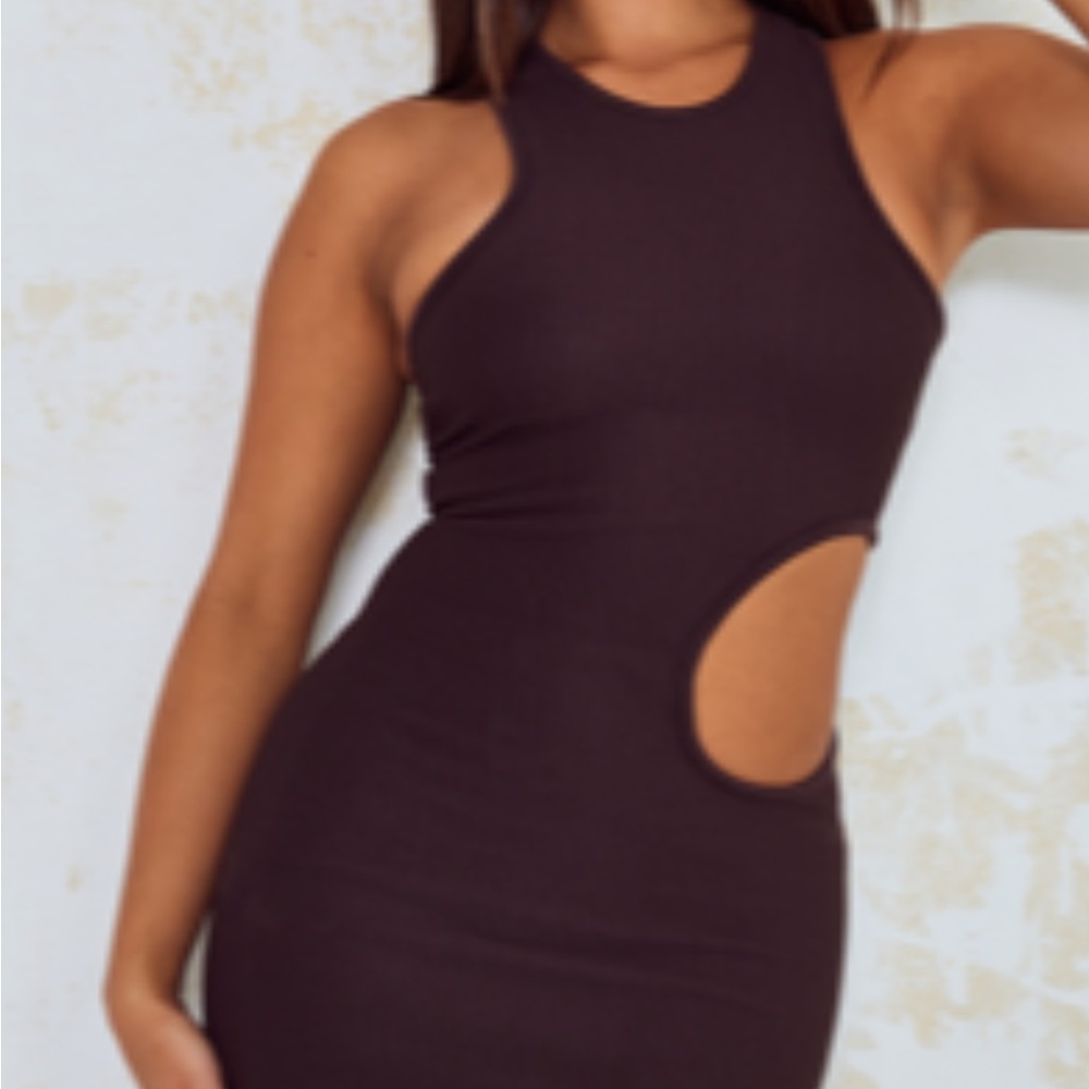 Brown ribbed cut out dress